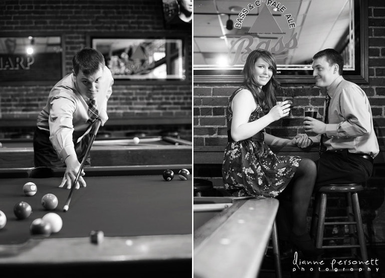 engagement photos at a pool hall charlotte