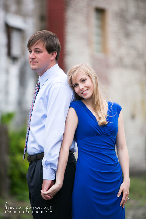 downtown Greensboro NC train tracks engagement session