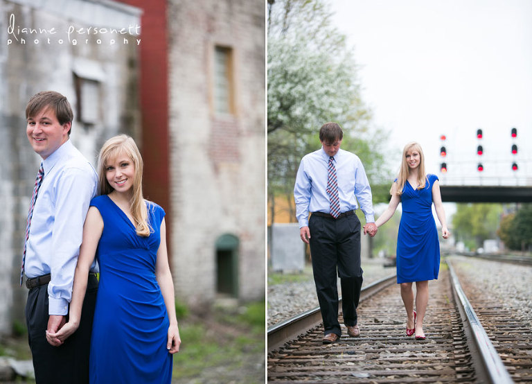 downtown Greensboro NC train tracks engagement session