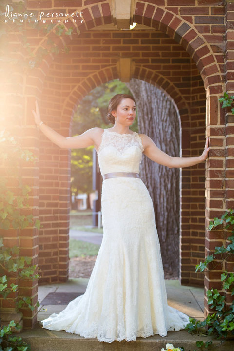 bridal session on davidson college campus